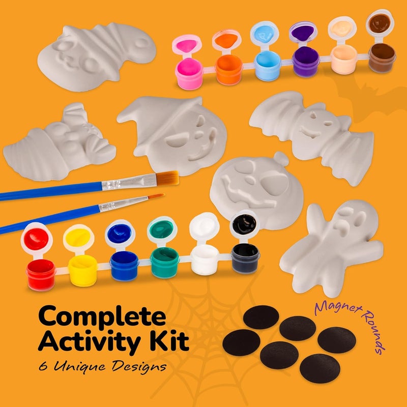 Art Creativity Halloween Ceramic Fridge Magnet Painting Kit - 6 Pack - Halloween Fall Craft Set Includes Paint, Brushes, Magnets - DIY Home Decor Art & Craft for Beginners - Classroom Gifts Supplies - Image 4